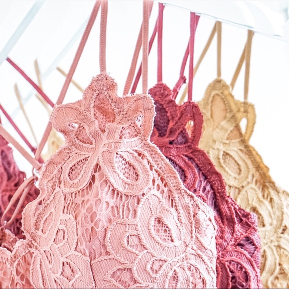 Double Strap Scalloped Lace Bralette, Brick - Picture 2 of 7